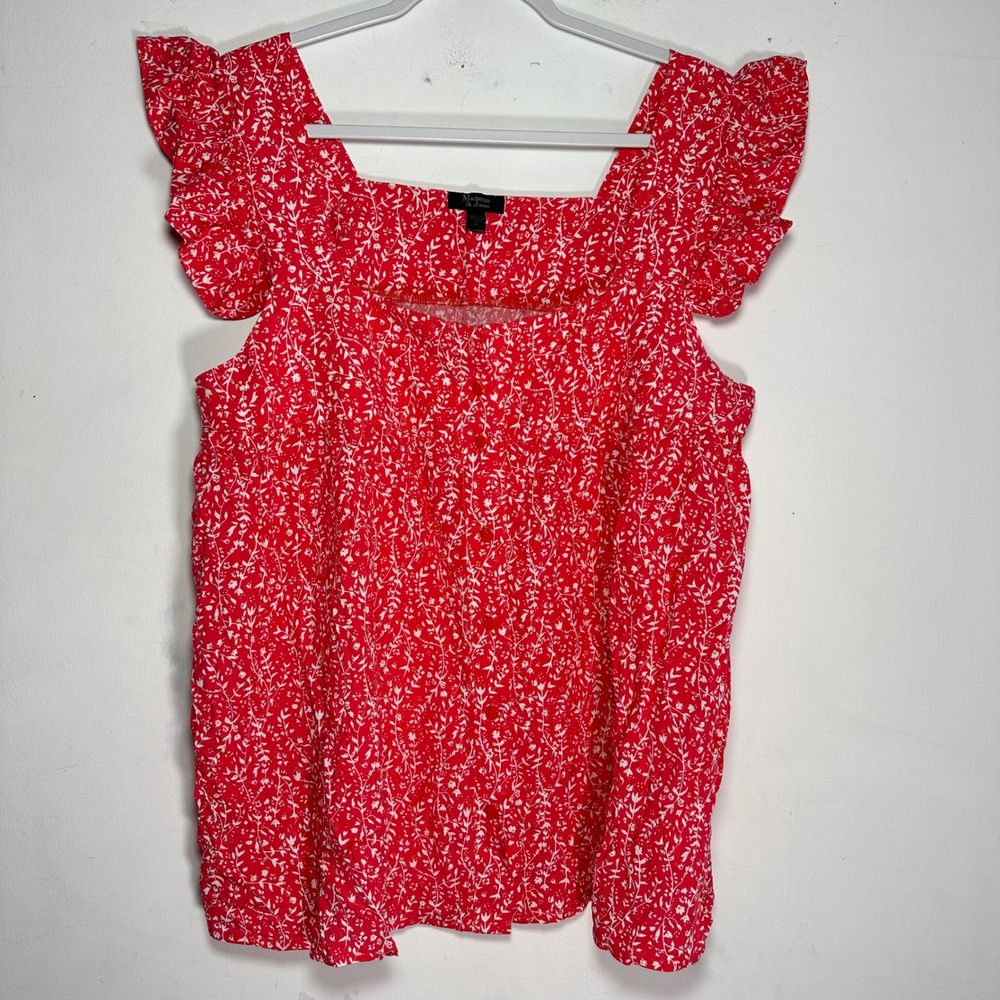 Mackenzie & James Womens Red Floral Ruffle Flutter‎ Sleeve Blouse XL